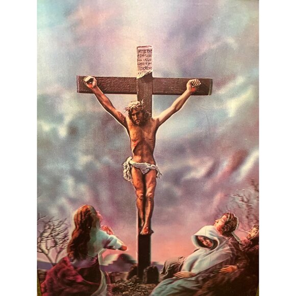 Vtg Toppan Crucifixion 3D Holographic Lenticular Lentograph Framed Wall Art - Picture 5 of 8